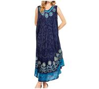 Sakkas 2022 - Starlight Second Caftan Tank Dress/Cover Up Tie Dye Womens Beach Kaftan - 35-NavyTurquoise - OS