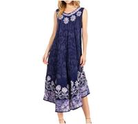 Sakkas 2022 - Starlight Second Caftan Tank Dress/Cover Up Tie Dye Womens Beach Kaftan - 35-NavyWhite - OS