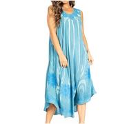 Sakkas 2024 - Starlight Fourth Women's Tie Dye Caftan Tank Dress/Cover Up Beach Kaftan - 41-Aqua - OS