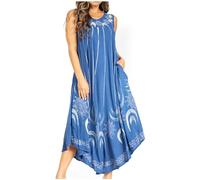 Sakkas 2024 - Starlight Fourth Women's Tie Dye Caftan Tank Dress/Cover Up Beach Kaftan - 41-DenimBlue - OS