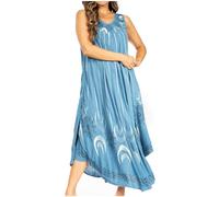 Sakkas 2024 - Starlight Fourth Women's Tie Dye Caftan Tank Dress/Cover Up Beach Kaftan - 41-Teal - OS