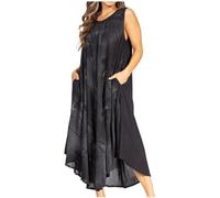 Sakkas 2024 - Starlight Fourth Women's Tie Dye Caftan Tank Dress/Cover Up Beach Kaftan - 42-Black - OS