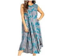 Sakkas 2024 - Starlight Fourth Women's Tie Dye Caftan Tank Dress/Cover Up Beach Kaftan - 43-Turquoise - OS