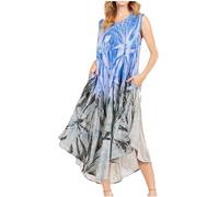 Sakkas 2024 - Starlight Fourth Women's Tie Dye Caftan Tank Dress/Cover Up Beach Kaftan - 44-Blueblack - OS