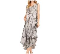 Sakkas 2024 - Starlight Fourth Women's Tie Dye Caftan Tank Dress/Cover Up Beach Kaftan - 44-Grey - OS