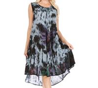 Sakkas 217 Tie Dye Butterfly Tank Sheath Caftan Mid Length Dress - Charcoal/One Size