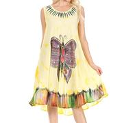 Sakkas 217 Tie Dye Butterfly Tank Sheath Caftan Mid Length Dress - Yellow - One Size