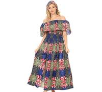 Sakkas 2192 - Buhle Ruffle Off-Shoulder Long Dress Wax African Ankara Dutch Print - 38-Multicolor - OS