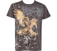 Sakkas 255T Clutching Eagle & Fleur De Lis Metallic Silver Embossed Cotton T-Shirt - Charcoal/Small