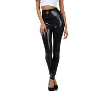 Sakkas 2616 Shiny Liquid Metallic High Waist Stretch Leggings - Black - 2X