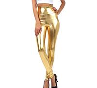 Sakkas 2616 Shiny Liquid Metallic High Waist Stretch Leggings - Gold - L
