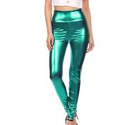 Sakkas 2616 Shiny Liquid Metallic High Waist Stretch Leggings - Green - L