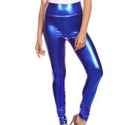 Sakkas 2616 Shiny Liquid Metallic High Waist Stretch Leggings - Royal Blue - L
