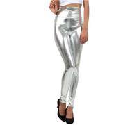 Sakkas 2616 Shiny Liquid Metallic High Waist Stretch Leggings - Silver - 3X