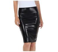 Sakkas 2695 Women's Shiny Metallic Liquid High Waist Pencil Skirt - Black - Large