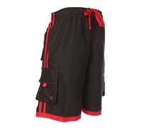 Sakkas 3097WS Mens Contrast Stripes Skate Surf Board Short/Swim Trunks - Black/Red/4X-Large