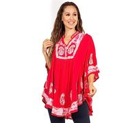 Sakkas 30A - Amori V-Neck Embroidery Poncho Top/Cover Up - Pink/White - OS