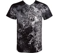 Sakkas 327V Vines and Fleur De Lis Metallic Silver Embossed V-Neck Mens T-Shirt - Black/X-Large