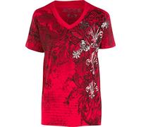 Sakkas 327V Vines and Fleur De Lis Metallic Silver Embossed V-Neck Mens T-Shirt - Red/XX-Large, XXL, Red