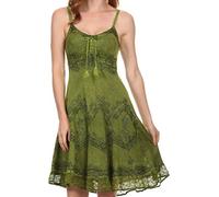 Sakkas 4031 Stonewashed Rayon Adjustable Spaghetti Straps Mid Length Dress - Green - 1X/2X