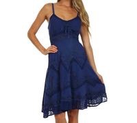 Sakkas 4031 Stonewashed Rayon Adjustable Spaghetti Straps Mid Length Dress - Navy - S/M