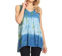 Sakkas 50831 Multi-Color Tie Dye Floral Sequin Sleeveless Blouse - Blue/Cream - One Size