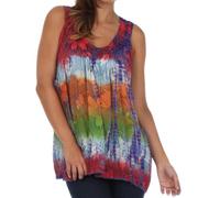 Sakkas 50831 Multi-Color Tie Dye Floral Sequin Sleeveless Blouse - Coral - One Size Plus
