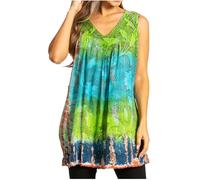 Sakkas 50831 Multi-Color Tie Dye Floral Sequin Sleeveless Blouse - Green - One Size