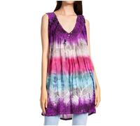 Sakkas 50831 Multi-Color Tie Dye Floral Sequin Sleeveless Blouse - Purple - One Size Plus