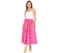 Sakkas 554 Solid Embroidered Gypsy/Bohemian Full/Maxi/Long Cotton Skirt - Pink - OS