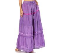 Sakkas 554 Solid Embroidered Gypsy/Bohemian Full/Maxi/Long Cotton Skirt - Purple/One Size
