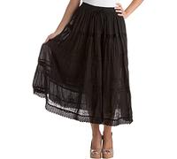 Sakkas 554M Solid Embroidered Gypsy/Bohemian Mid Length Cotton Skirt - Black/One Size