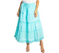 Sakkas 554M Solid Embroidered Gypsy/Bohemian Mid Length Cotton Skirt - Turquoise/One Size