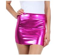 Sakkas 6924 Women's Shiny Metallic Liquid Mini Skirt - Pink - Medium
