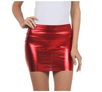 Sakkas 6924 Women's Shiny Metallic Liquid Mini Skirt - Red - Small