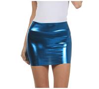 Sakkas 6924 Women's Shiny Metallic Liquid Mini Skirt - Turquoise - Medium