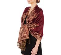 Sakkas 70" x 28" Big Paisley Jacquard Double Layer Woven Viscose Pashmina Shawl/Wrap/Stole - Burgandy