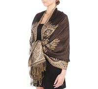 Sakkas 70" x 28" Big Paisley Jacquard Double Layer Woven Viscose Pashmina Shawl/Wrap/Stole - Dark Chocolate