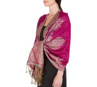 Sakkas 70" x 28" Big Paisley Jacquard Double Layer Woven Viscose Pashmina Shawl/Wrap/Stole - Fuscia