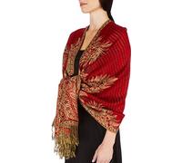 Sakkas 70" x 28" Big Paisley Jacquard Double Layer Woven Viscose Pashmina Shawl/Wrap/Stole - Red