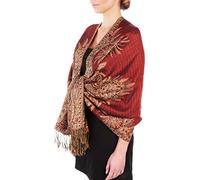 Sakkas 70" x 28" Big Paisley Jacquard Double Layer Woven Viscose Pashmina Shawl/Wrap/Stole - Rust Brown