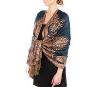 Sakkas 70" x 28" Big Paisley Jacquard Double Layer Woven Viscose Pashmina Shawl/Wrap/Stole - Teal