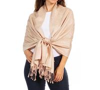 70-30Pash Sakkas Soft Pashmina Feel Varied Paisley Design Shawl/Wrap/Stole - Beige