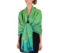 Sakkas 70" x 28" Paisley Self-Design Shawl/Wrap/Stole - Blue/Green paisley