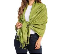 70-30Pash Soft Pashmina Feel Varied Paisley Design Shawl/Wrap/Stole - Olive Green