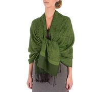 Sakkas 70inch x 28inch Paisley Self Design Pashmina Shawl/Wrap/Stole, One Size, Olive Green / Black