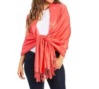 Sakkas 78" X 28" Rayon from Bamboo Soft Solid Pashmina Feel Shawl/Wrap/Stole - Coral