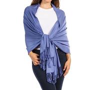 Sakkas 78" X 28" Rayon from Bamboo Soft Solid Pashmina Feel Shawl/Wrap/Stole - Steel Blue
