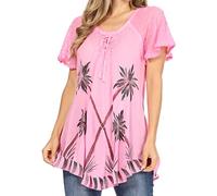 Sakkas 783 - Albina Island Relaxed Fit Embroidery Cap Sleeves Blouse/Top - Pink - OSP