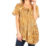 Sakkas 787New - Zoya Marbled Embroidery Cap Sleeves Blouse/Top - Beige - OSP